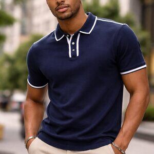 🖤 Sean John Navy & White Polo Knit – Size M – NWOT 🖤